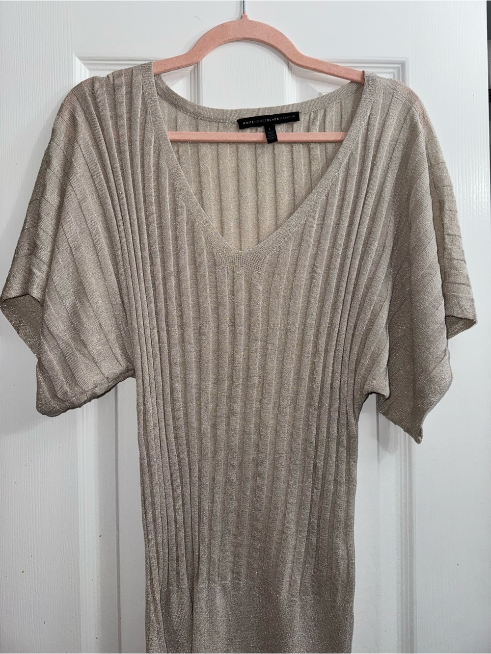 Worthington Metallic Taupe Ribbed V-Neck Sweater